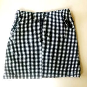 Express black knot waist top w/Gingham B & W skirt